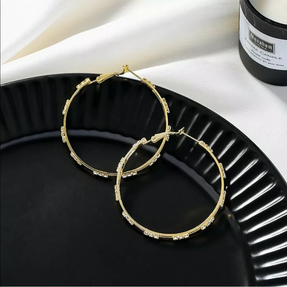 New Gold Circle Hollow Earrings Hoop Drop Dangle - Picture 4 of 5
